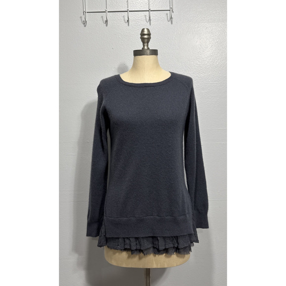 Garnet Hill Cashmere Pullover Sweater Womens S Lace Shirttail Long Sleeve Gray - Picture 1 of 11